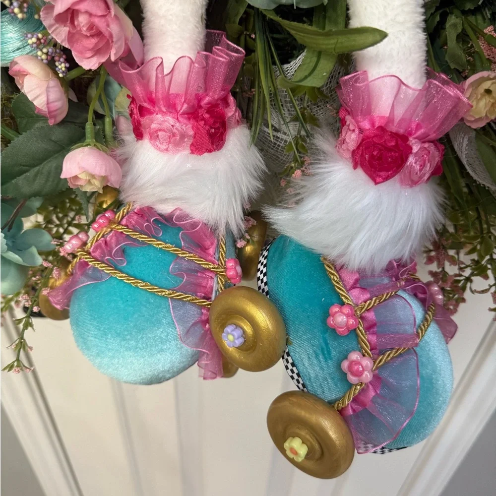 Spring Easter Bunny on Roller Skates Wreath